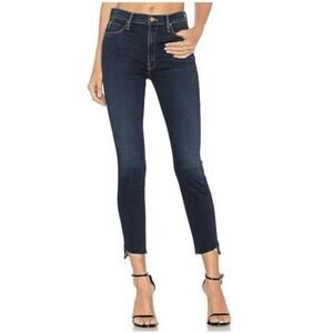 Mother The Stunner Zip Ankle Fray High Rise Jeans Dark Washed Stretch Denim 26